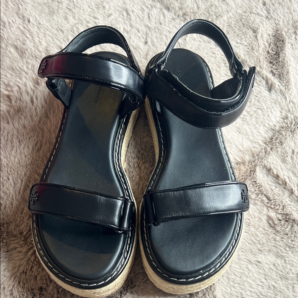 Tory Burch Black Leather Espadrille Sport Sandal